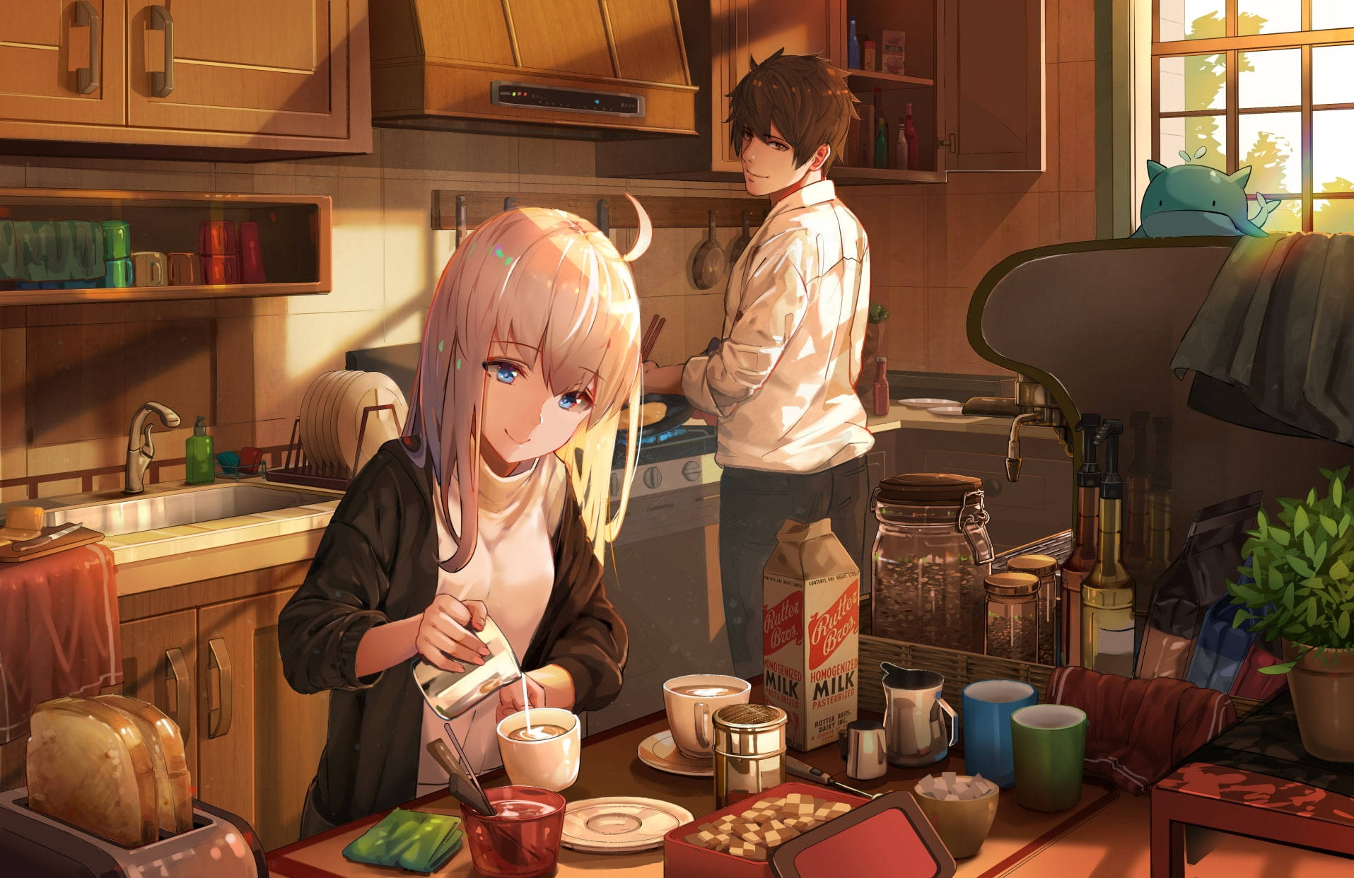 Cute Anime Couple Kitchen Wallpaper