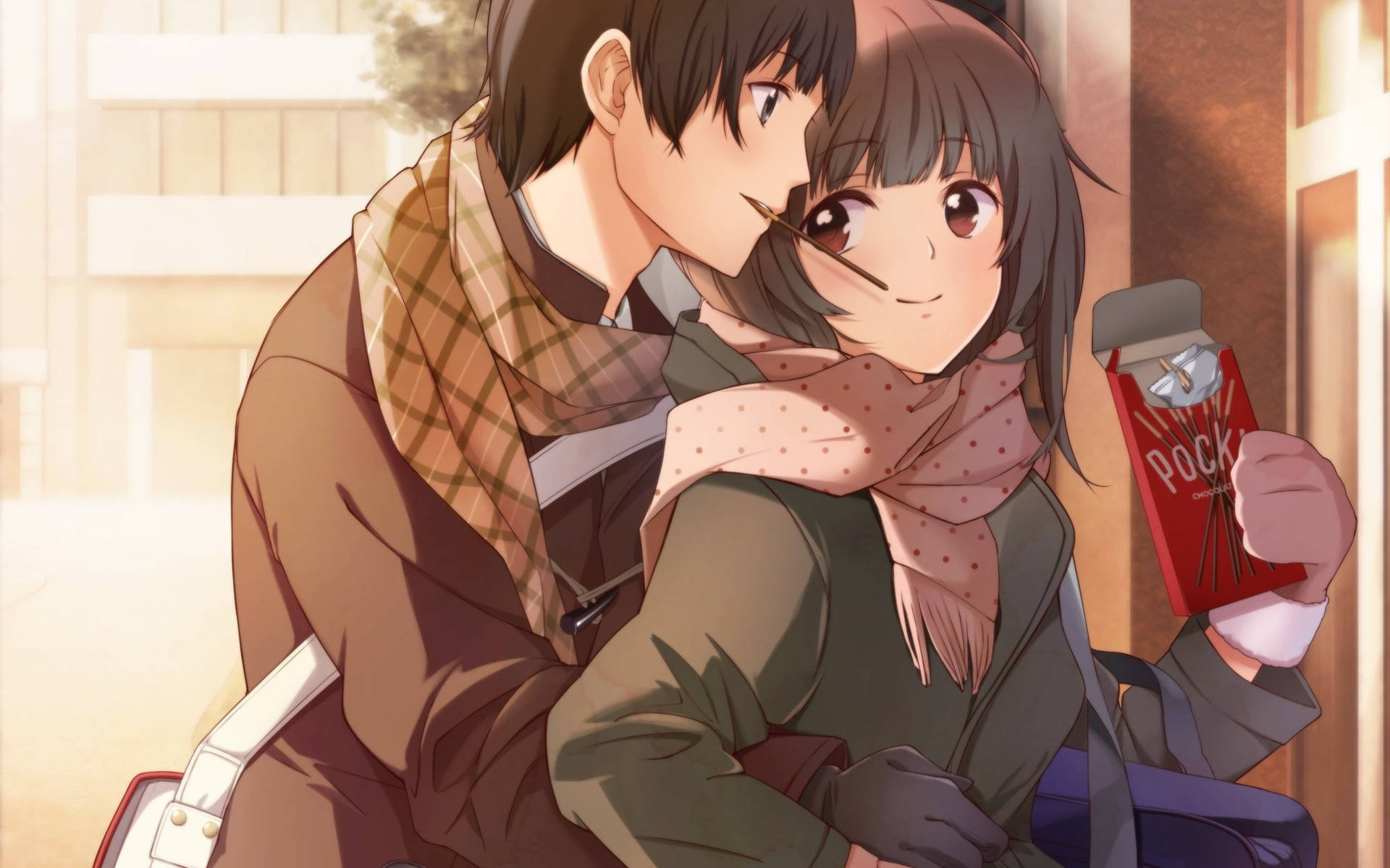 Download free Cute Anime Couple Sharing Pocky Wallpaper - MrWallpaper.com