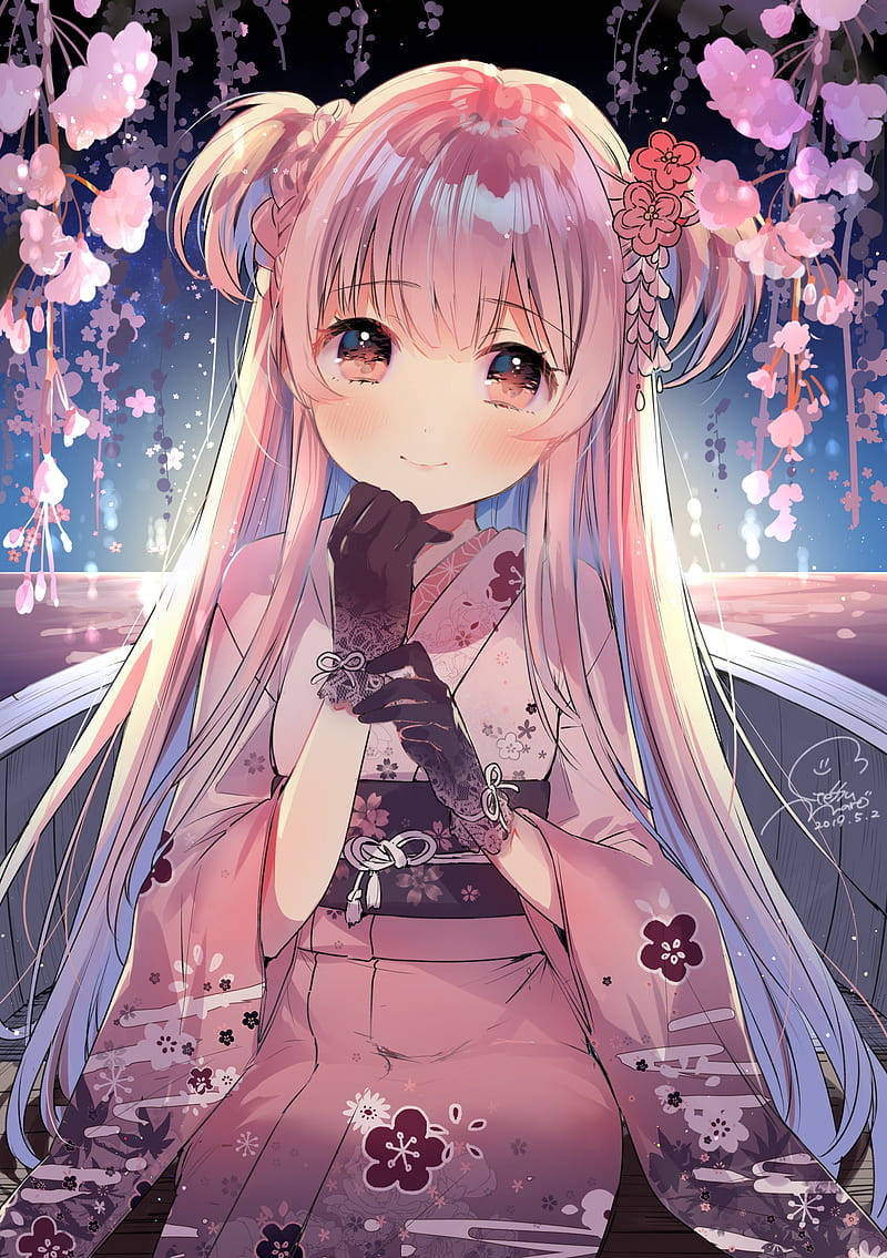 Cute Anime Girl Pink Ensemble Wallpaper