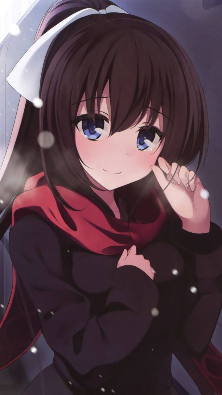 Cute Anime Girl Red Scarf Wallpaper