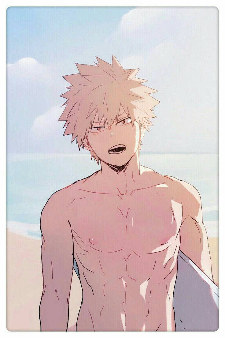 Cute Bakugo Shirtless Surfing Wallpaper