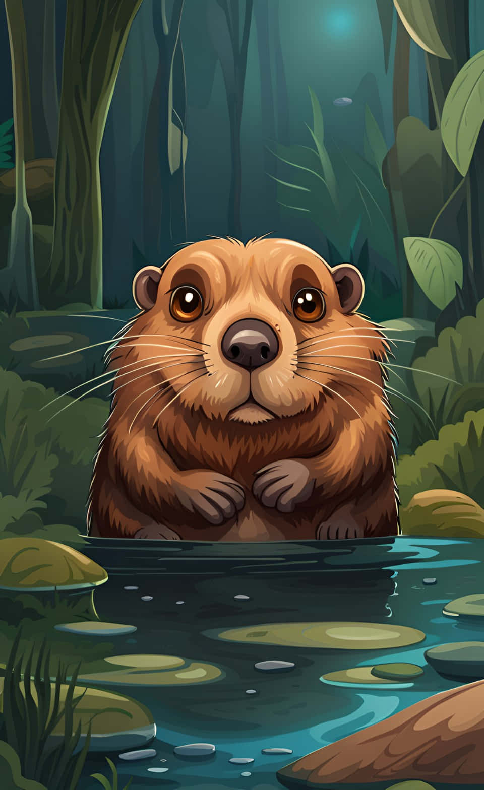 Cute Beaver In Woodland Waters.jpg Wallpaper