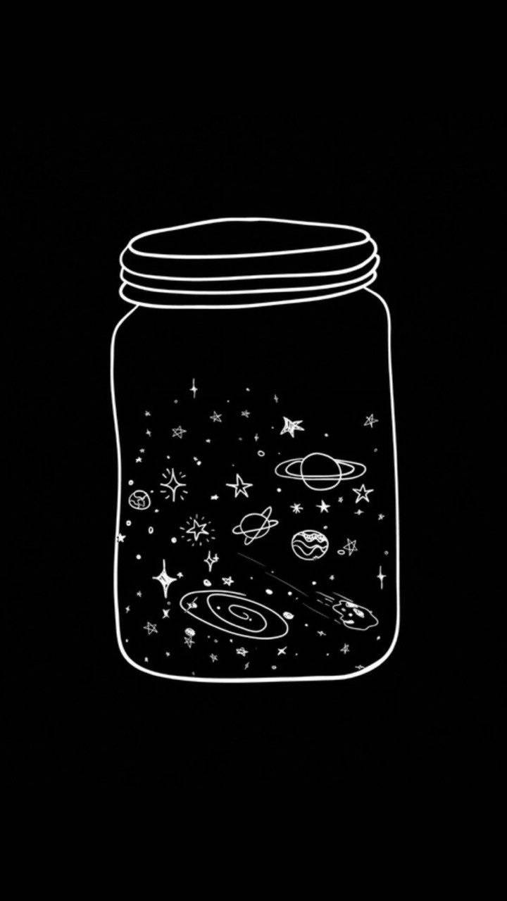 Cute Black And White Aesthetic Galaxy In Jar Wallpaper