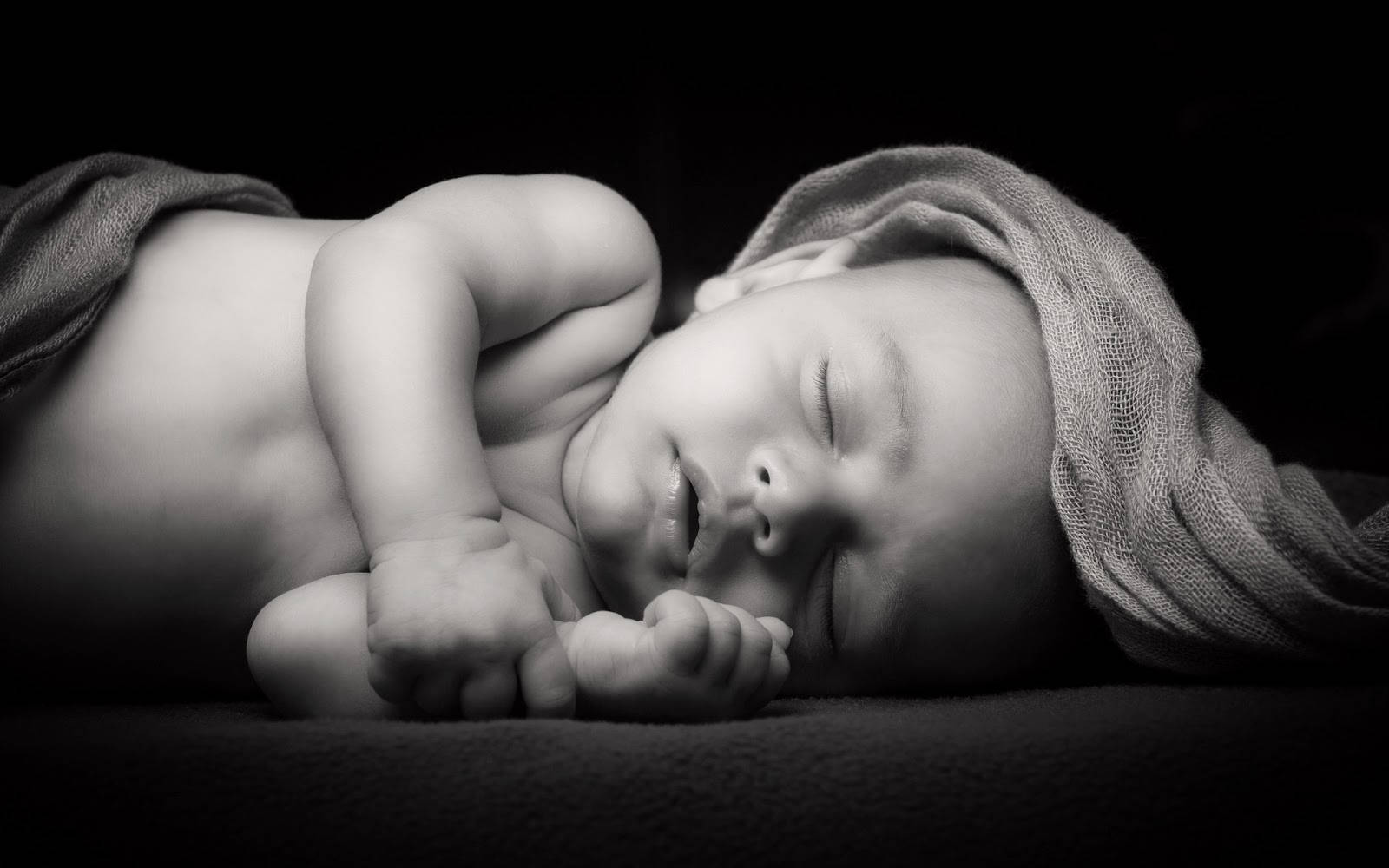 Cute Black And White Aesthetic Sleeping Baby Wallpaper