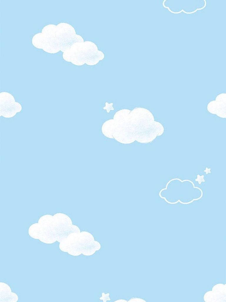 Cute Blue Phone Clouds And Stars Wallpaper