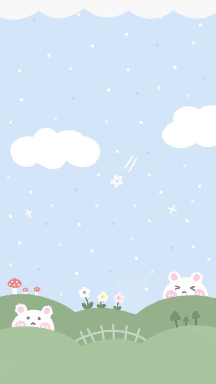 Cute Blue Phone Rabbit Sky Wallpaper