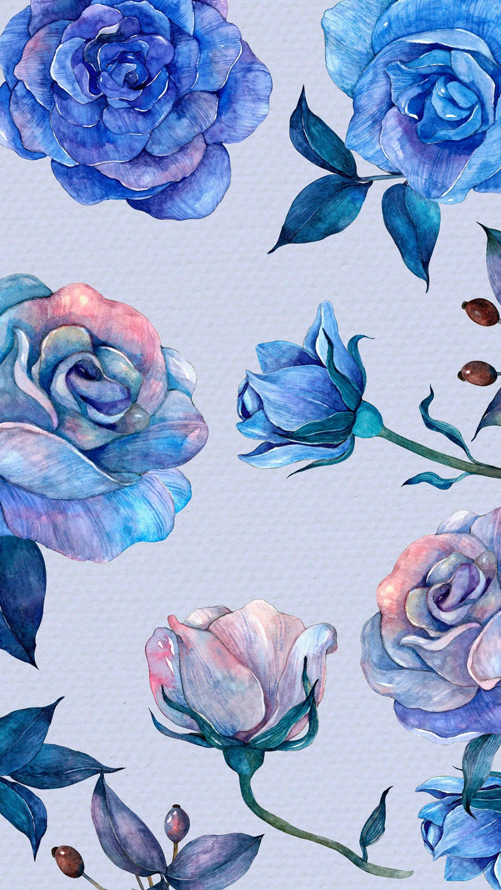 Cute Blue Phone Roses Drawing Wallpaper