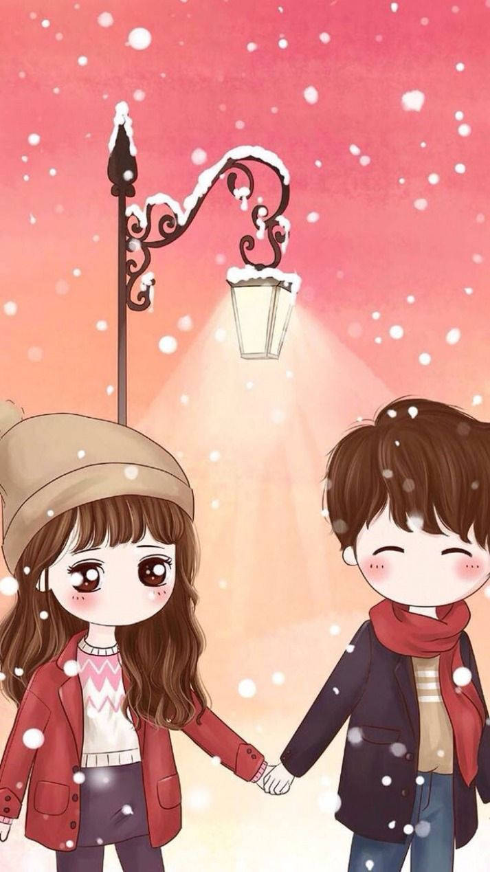 Cute Boy Cartoon With His Girlfriend Wallpaper