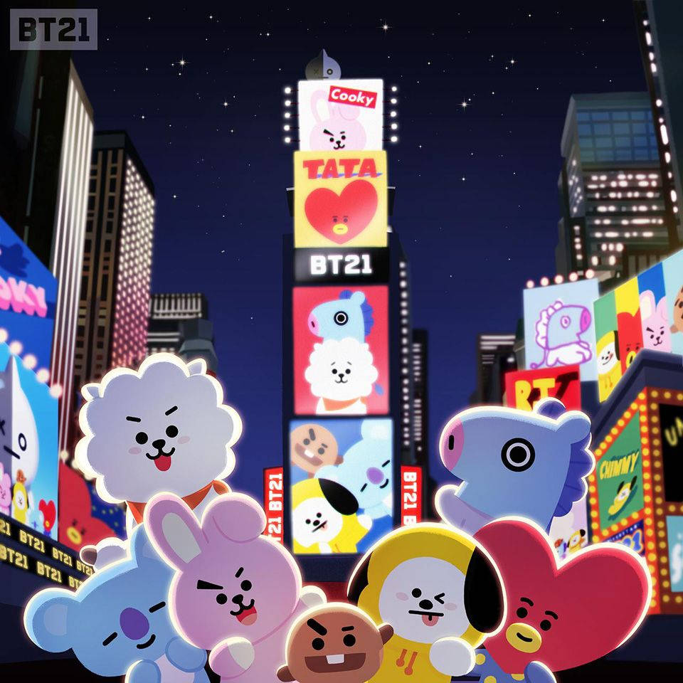 Cute Bt21 In New York Wallpaper