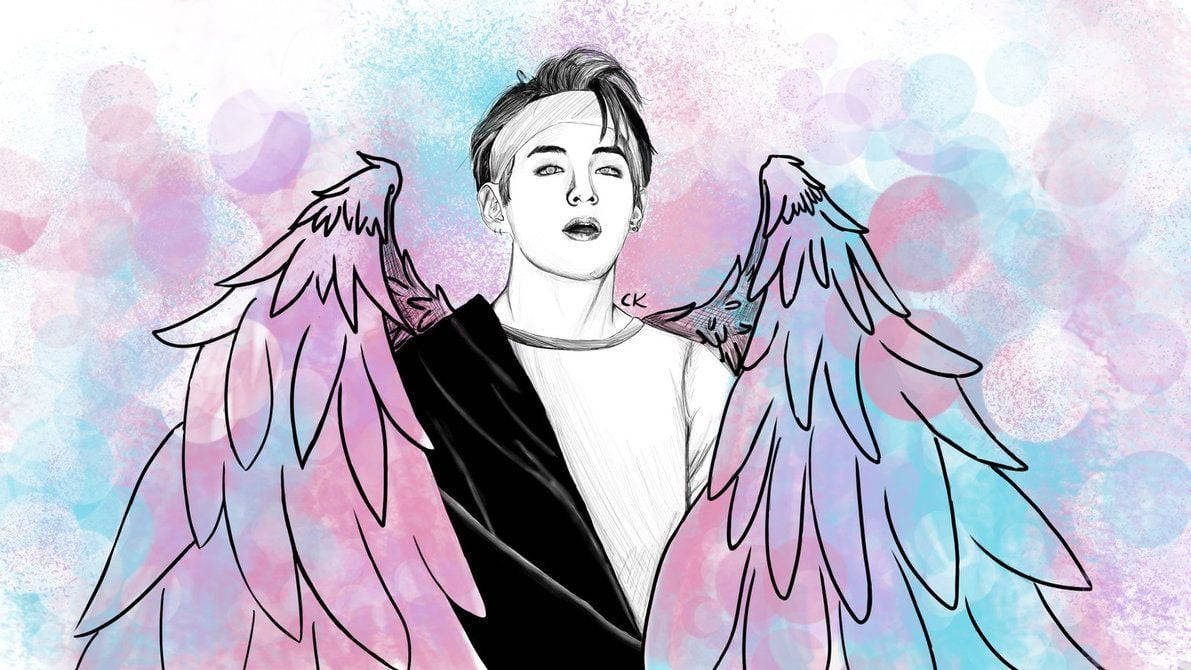 Cute Bts Drawing Angel Taehyung Wallpaper