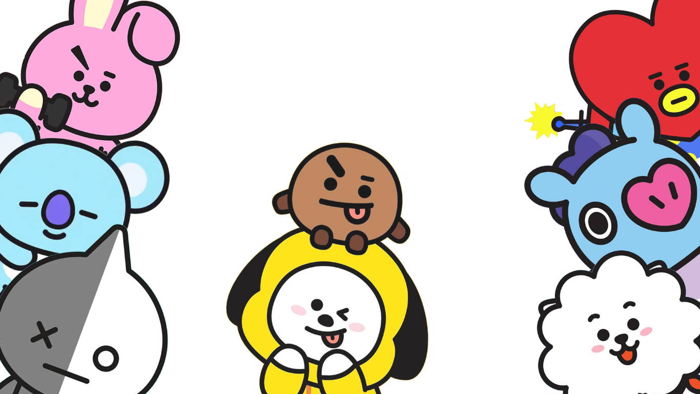 Cute Bts Drawing Bt21 White Wallpaper