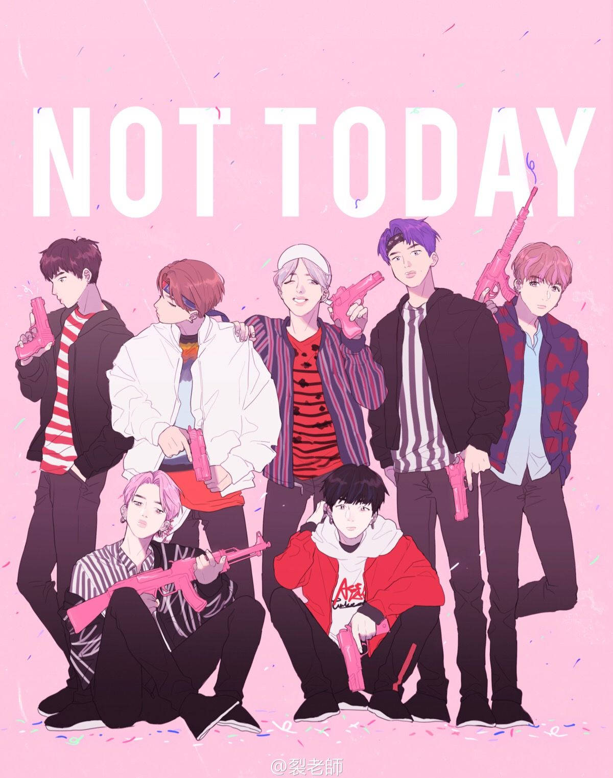 Cute Bts Drawing Not Today Wallpaper