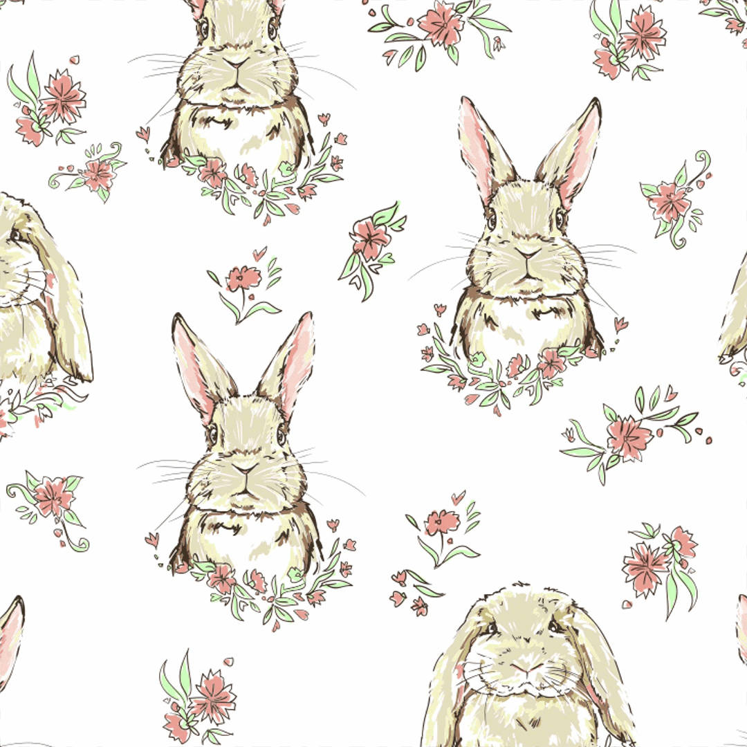 Cute Bunny And Pink Flowers Wallpaper