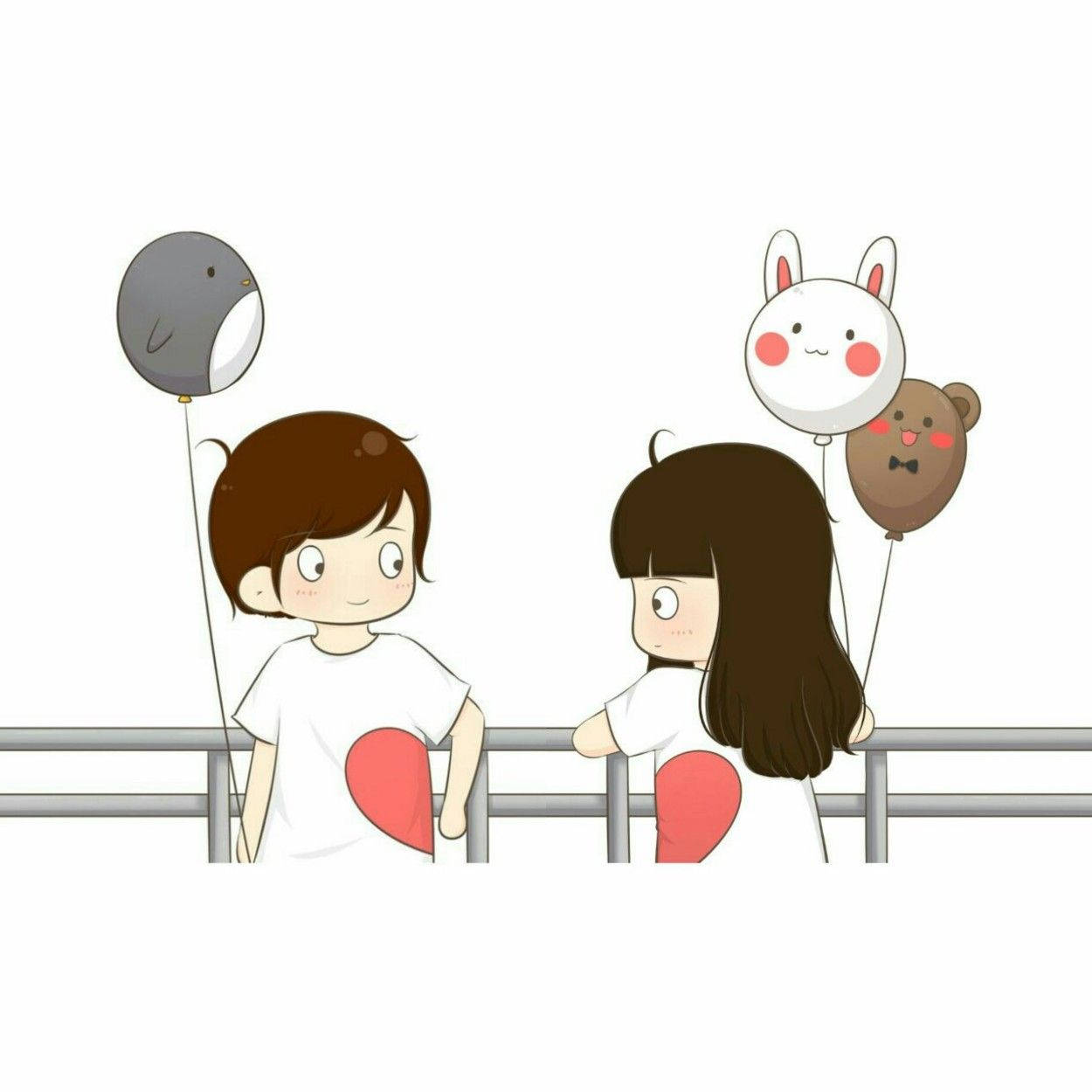 Cute Cartoon Couple Balloon Date Wallpaper