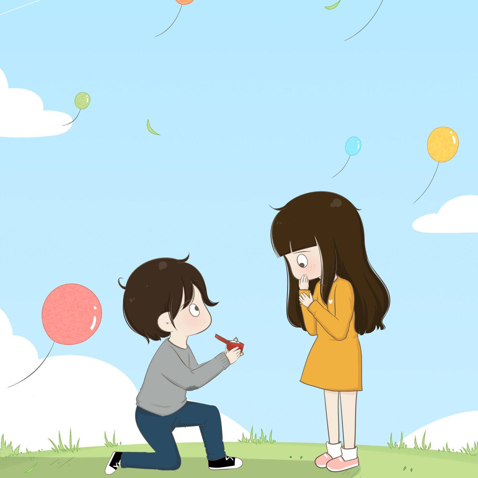 Cute Cartoon Couple Proposal Wallpaper