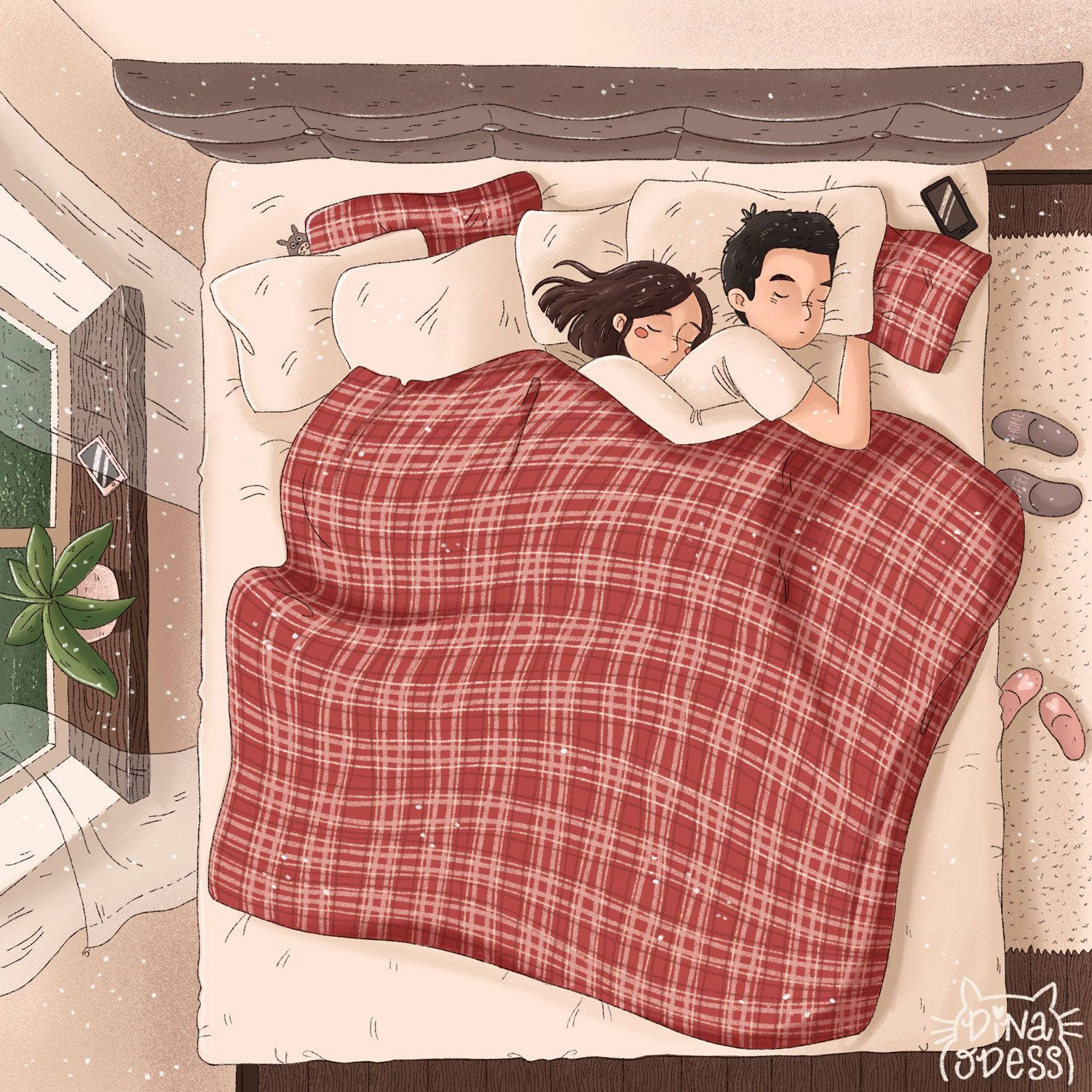 Cute Cartoon Couple Sleeping Wallpaper