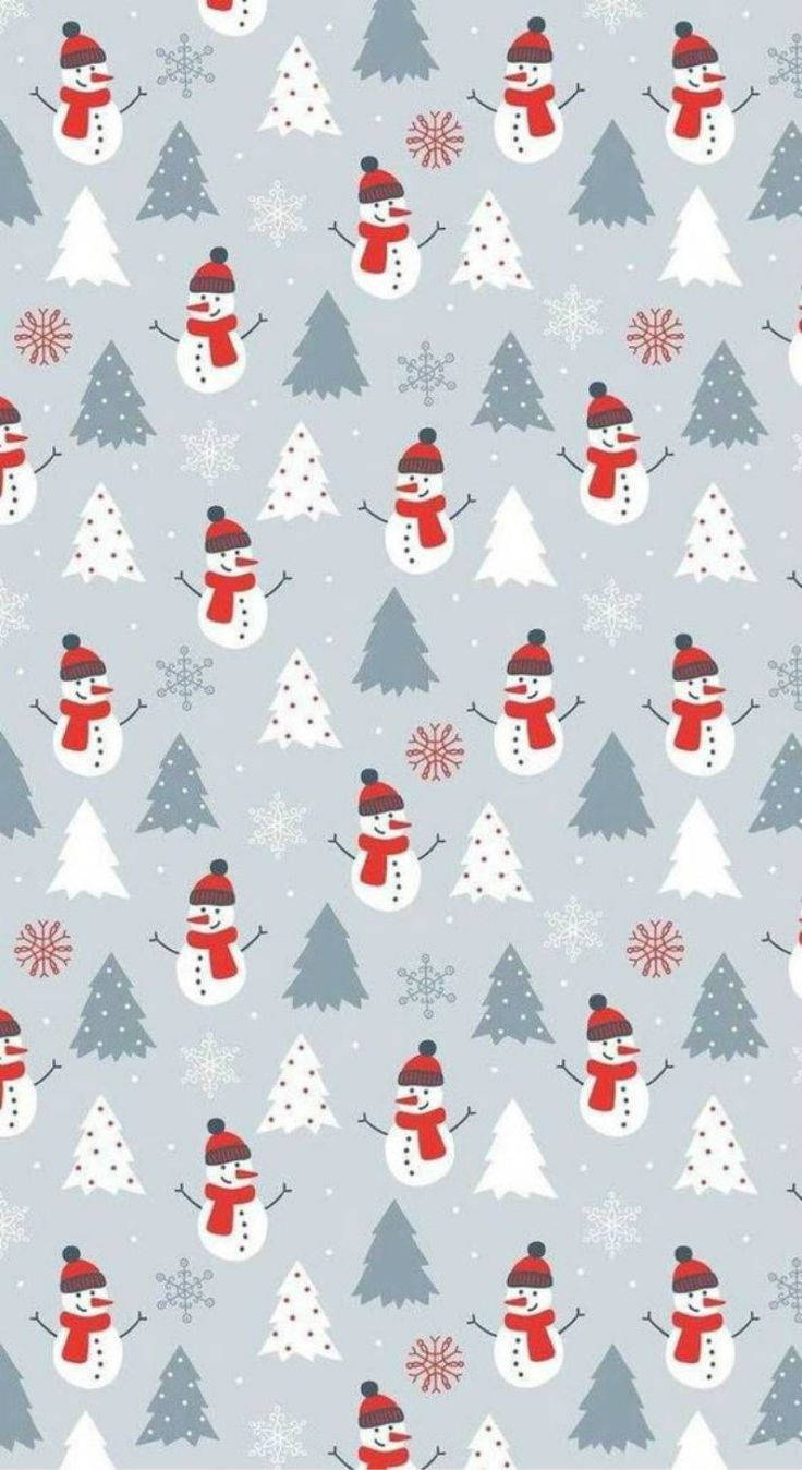 Cute Christmas Iphone Snowmen And Trees Wallpaper