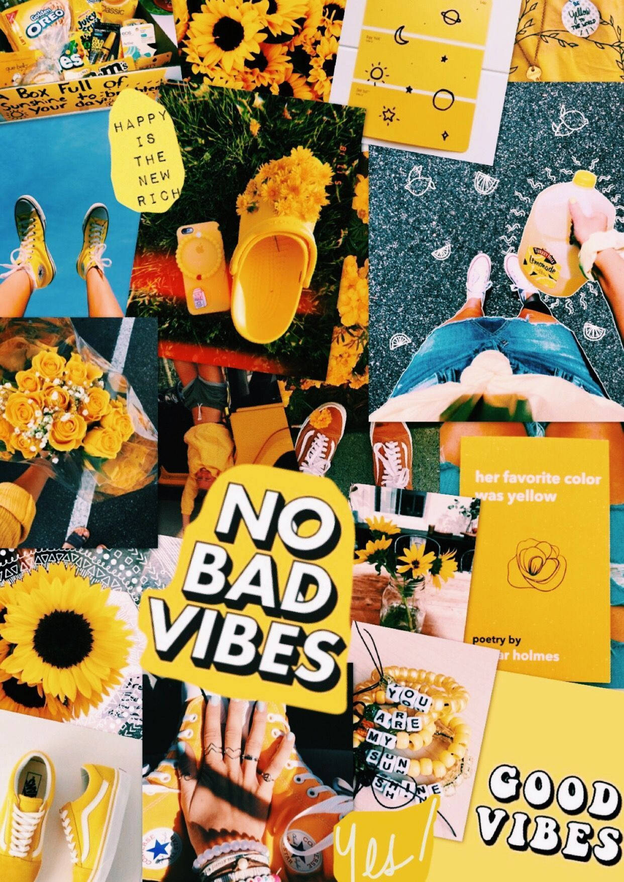 Cute Collage Positive Vibes Yellow Aesthetic Wallpaper