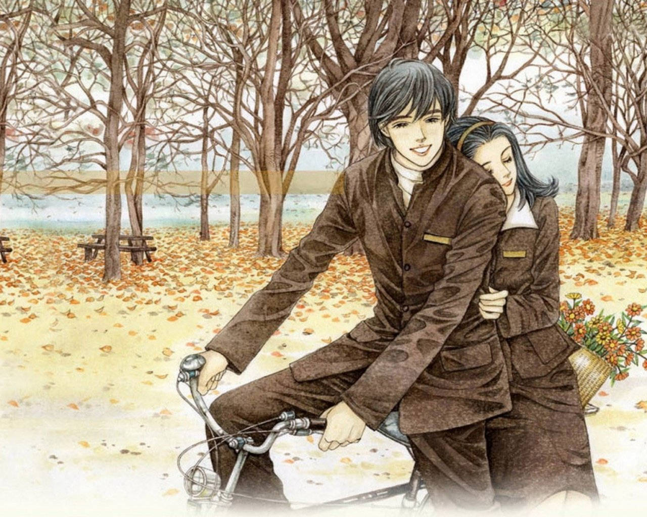 Cute Couple Matching Riding Bicycle Wallpaper