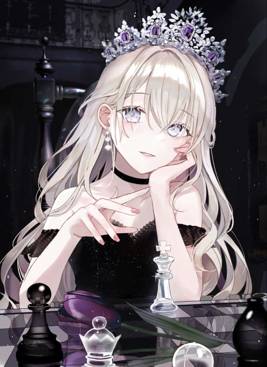 Cute Dark Anime Girl With Tiara Wallpaper