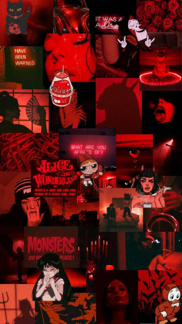 Cute Dark Red Cartoon Collage Wallpaper