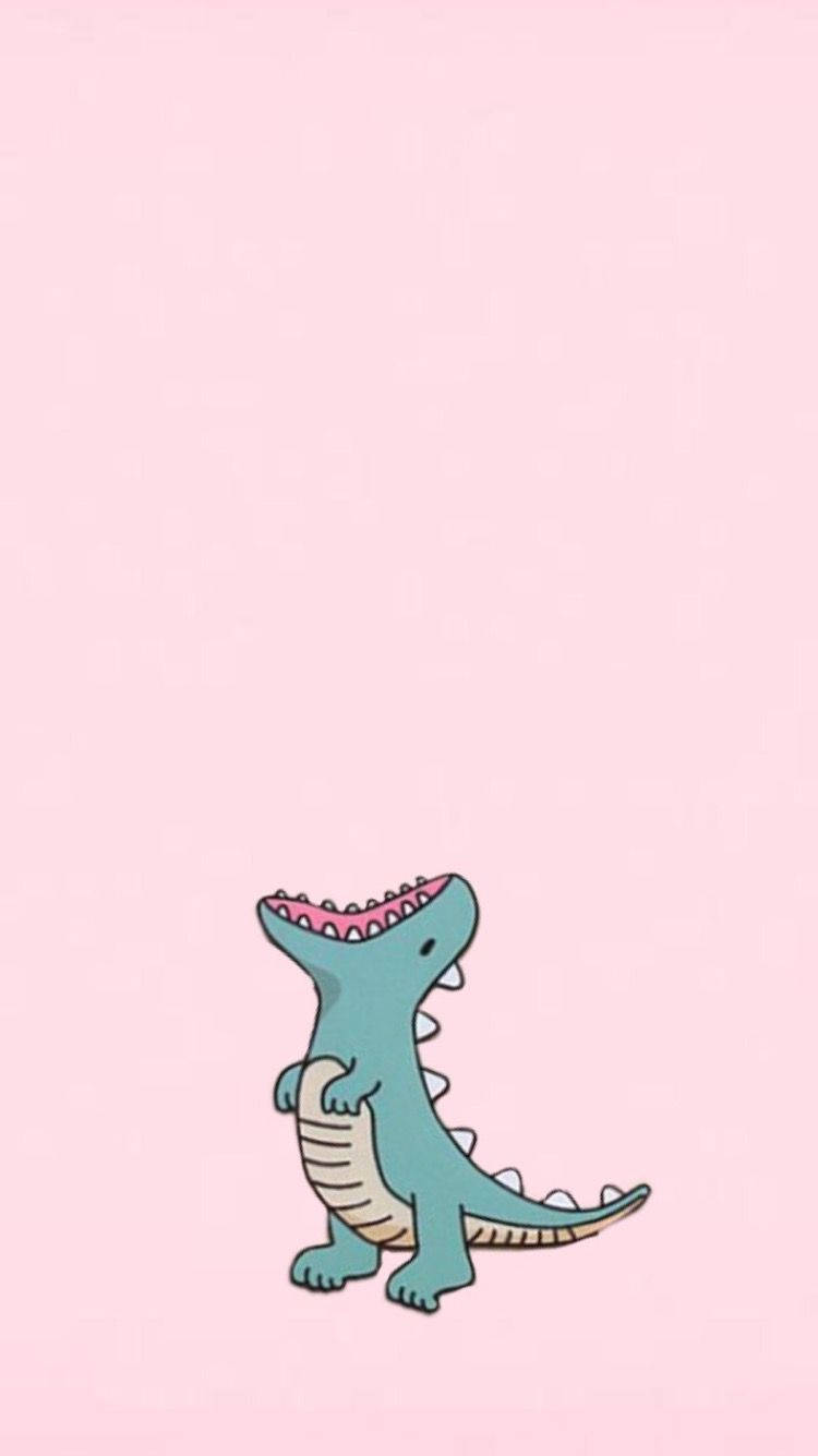 Cute Dinosaur On Pink Aesthetic Wallpaper