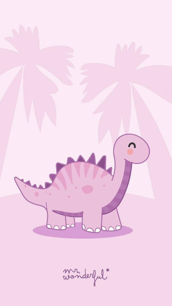 Cute Dinosaur Under Palm Trees Wallpaper