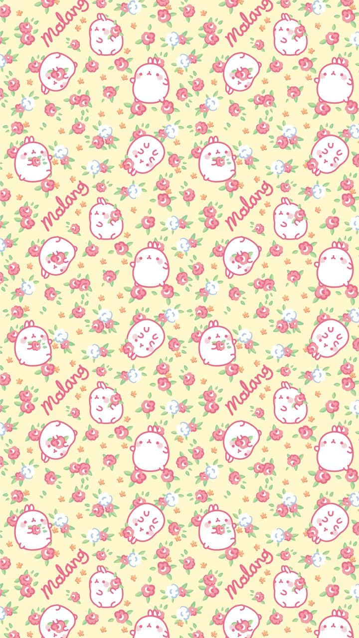 Cute Floral Molang Rabbit Pattern Wallpaper