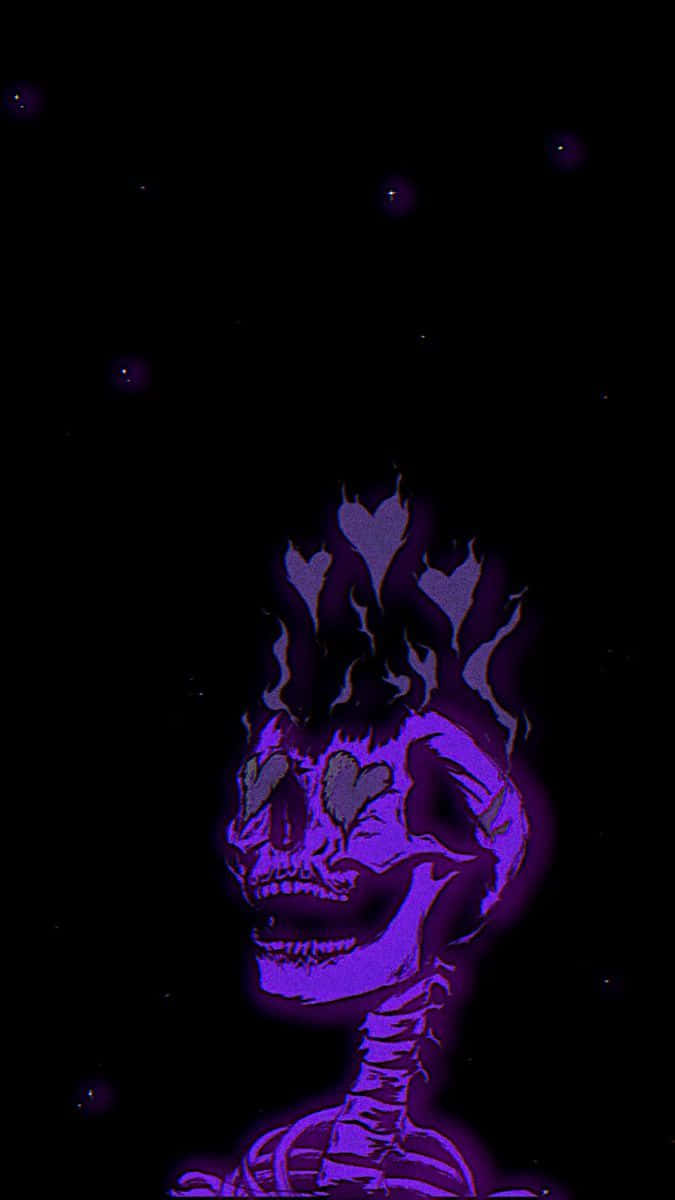 Cute Gothic Skeleton Purple Hearts Wallpaper