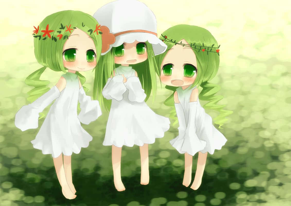 Cute Green Three Characters Wallpaper