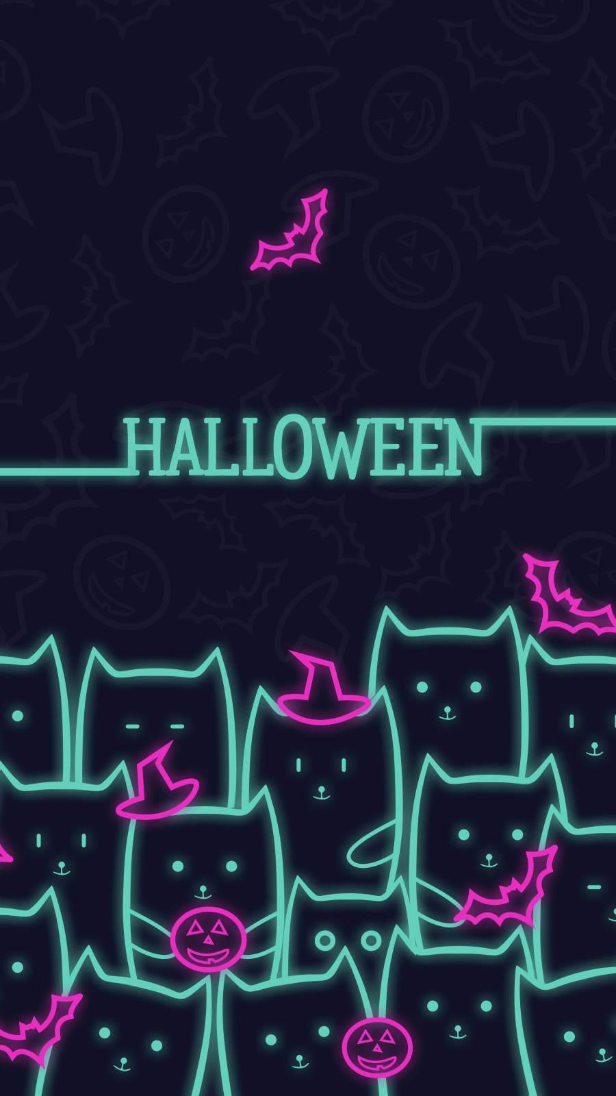 Cute Halloween Cats And Bats Iphone Wallpaper