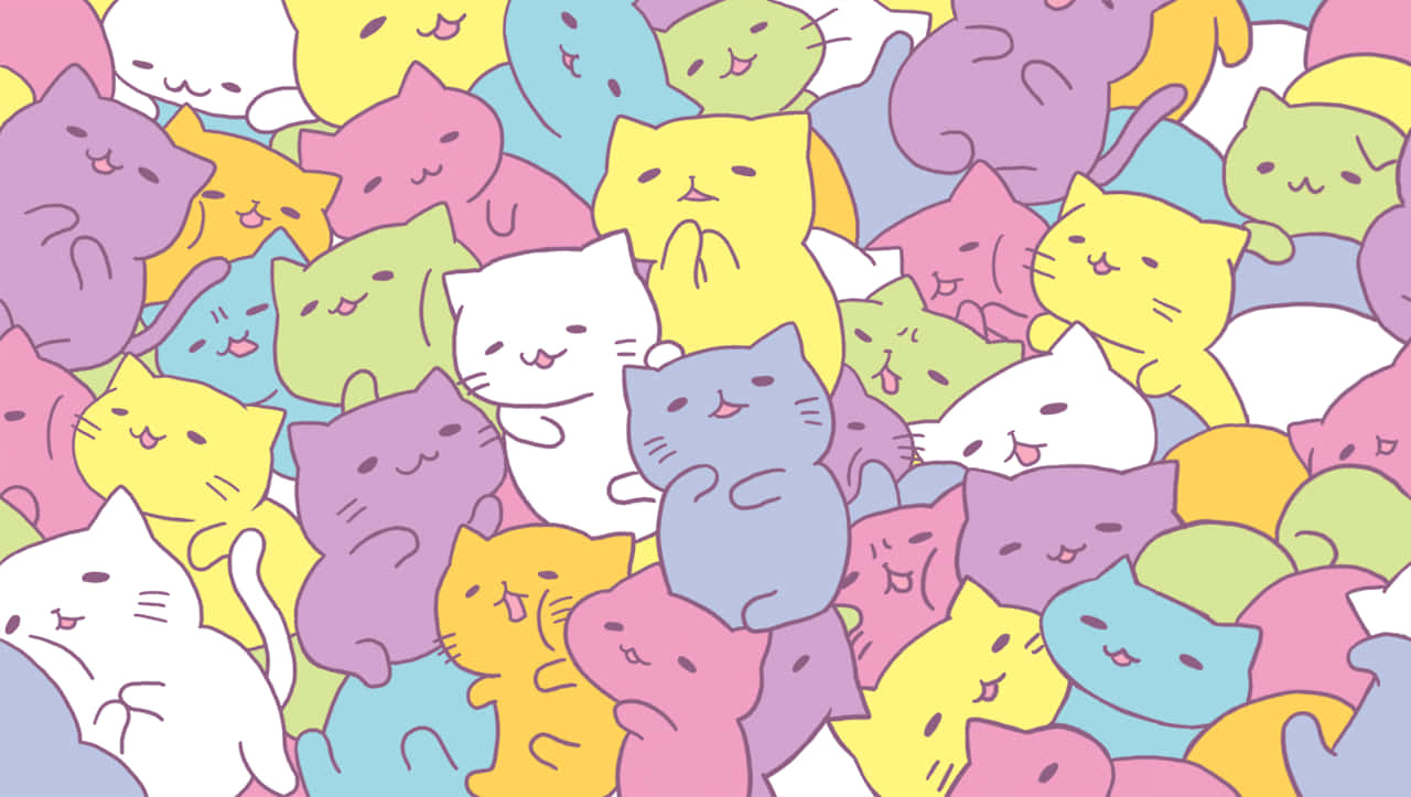 Cute Kawaii Pile Of Cats Wallpaper