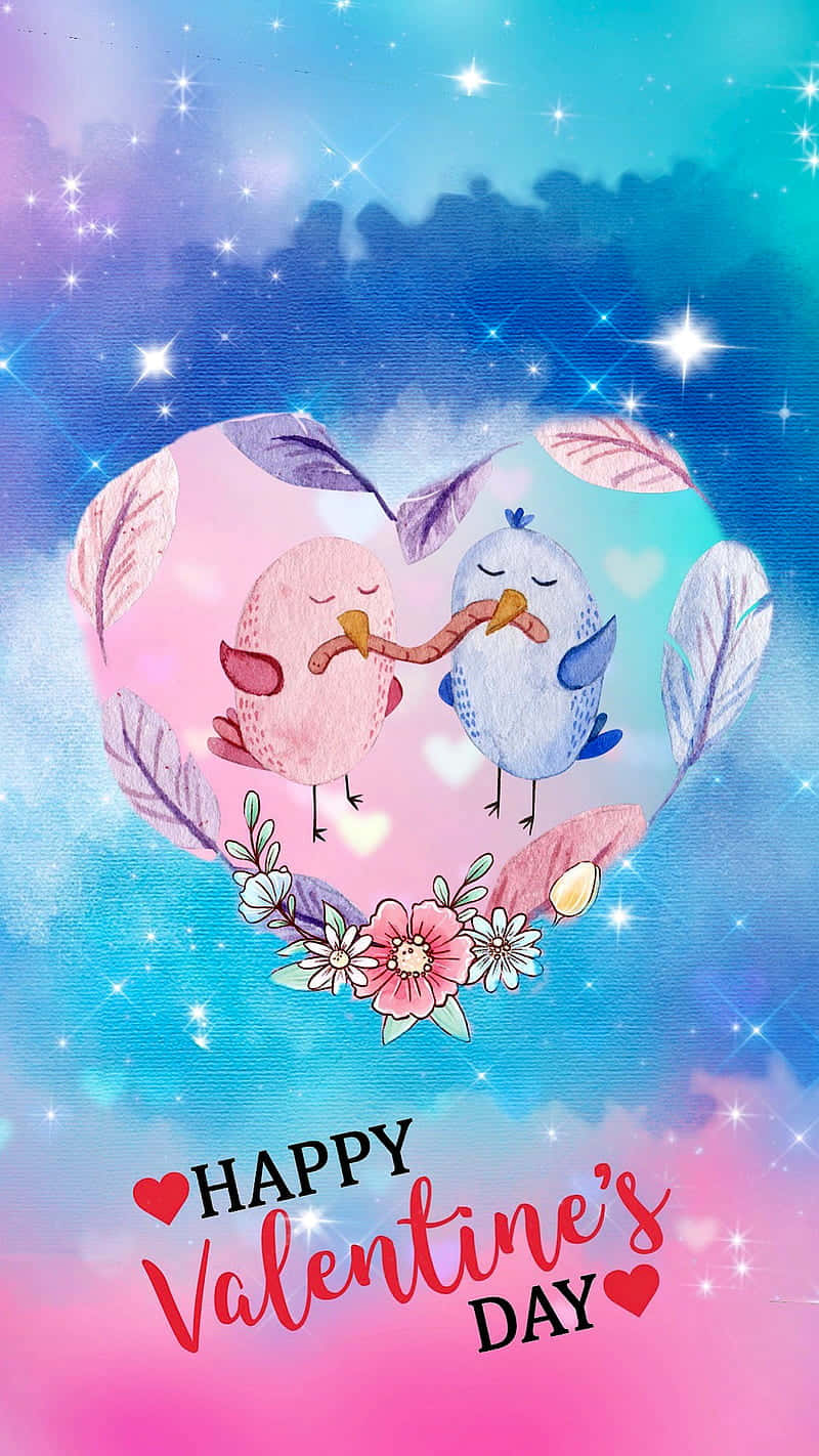 Cute Love Birds Celebrating Valentine's Day Wallpaper