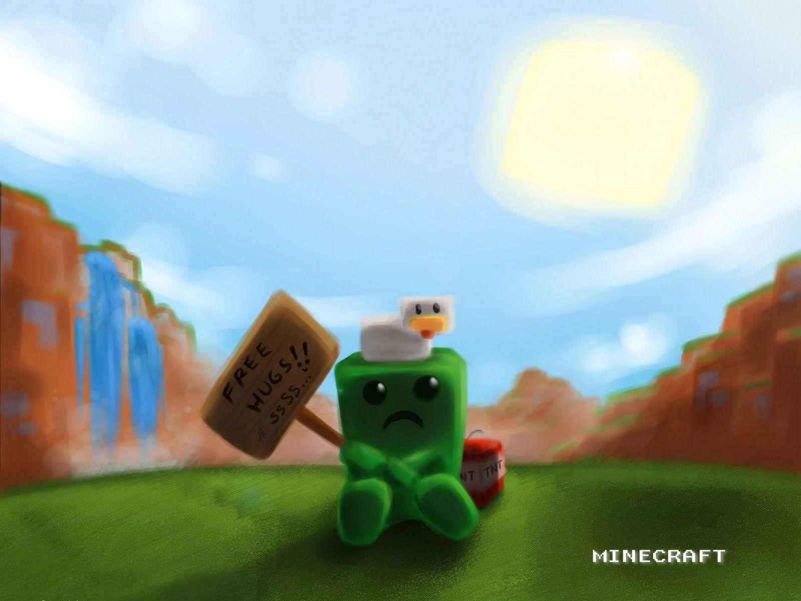 Cute Minecraft Creeper Sitting Wallpaper