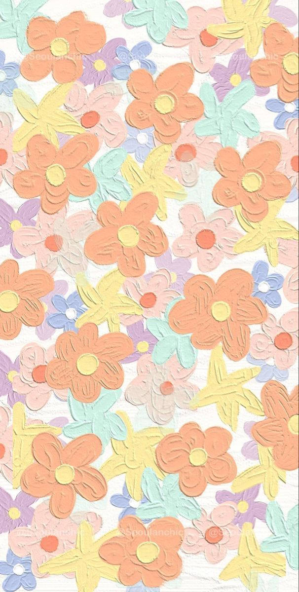 Cute Mobile Orange Floral Painting Wallpaper