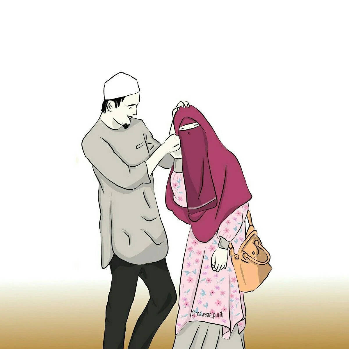 Cute Muslim Cartoon Couple Wallpaper