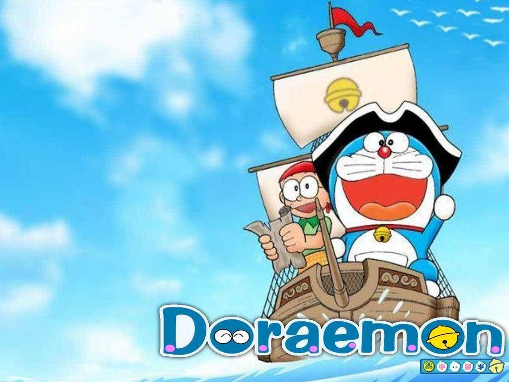 Cute Nobita And Doraemon As Pirates Wallpaper