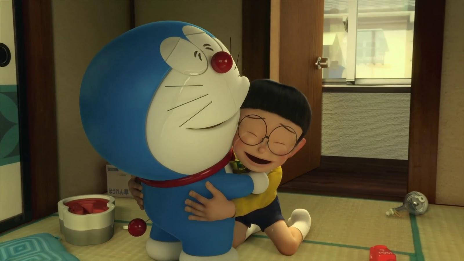 Cute Nobita And Doraemon Reunited Wallpaper