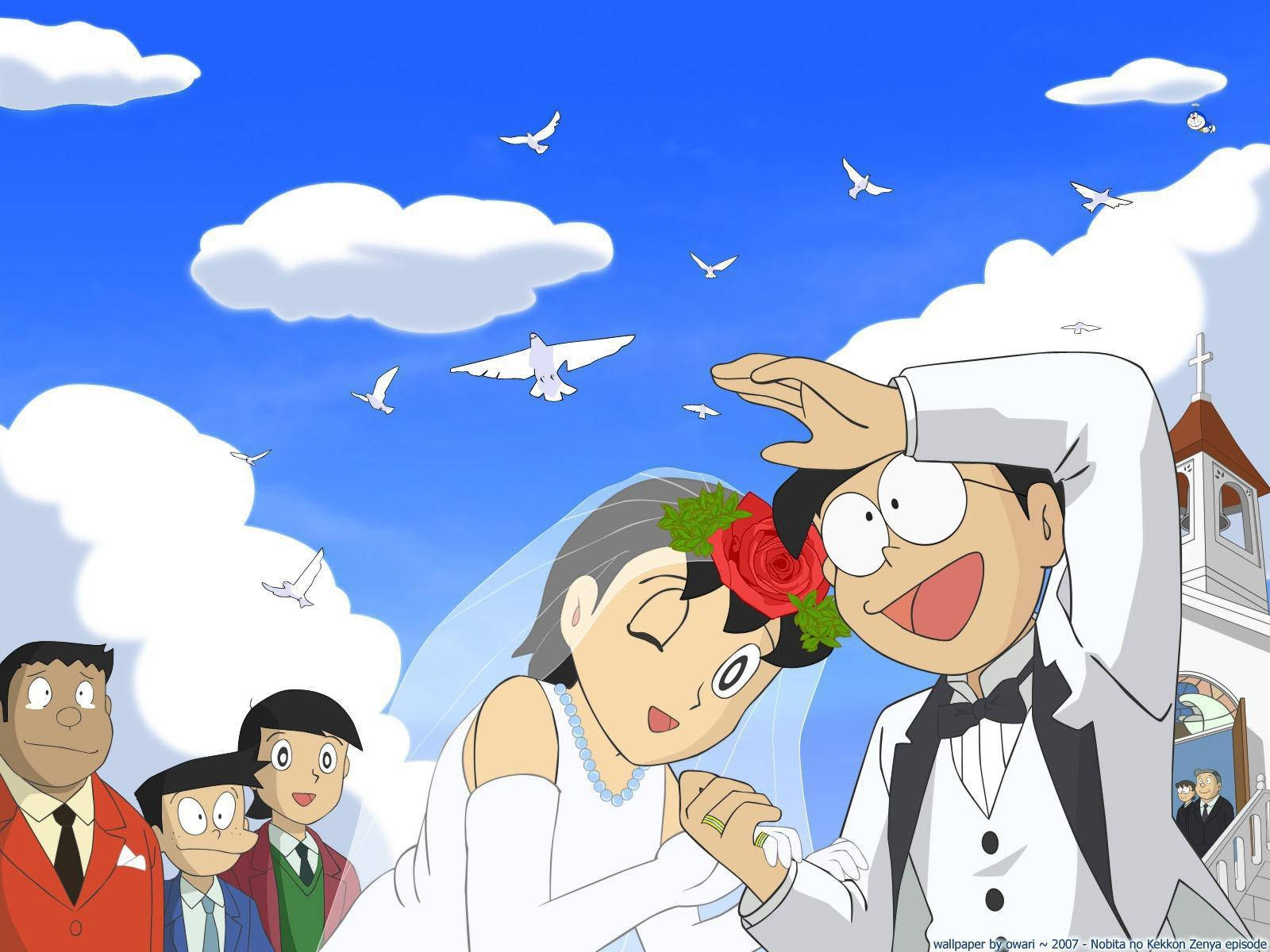 Cute Nobita And Shizuka Wedding Day Wallpaper