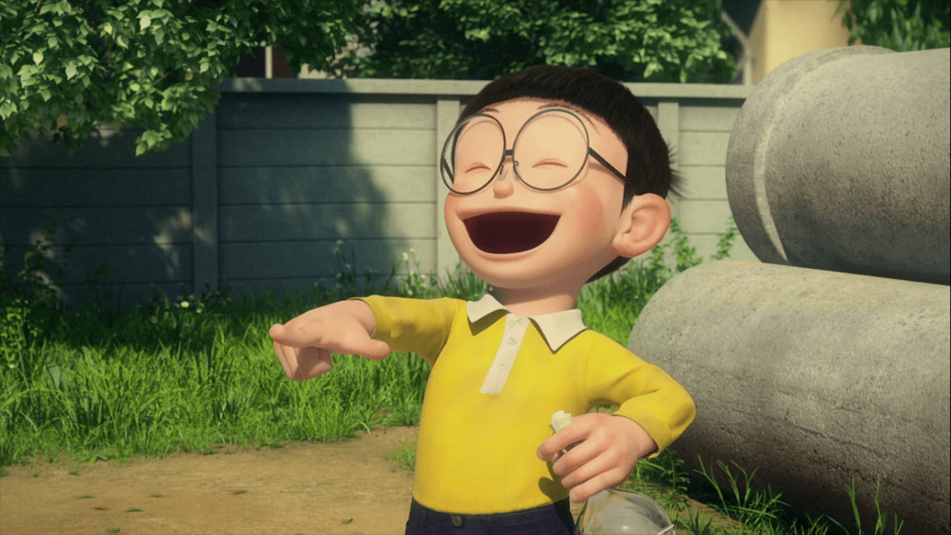Cute Nobita Laughing And Pointing Wallpaper