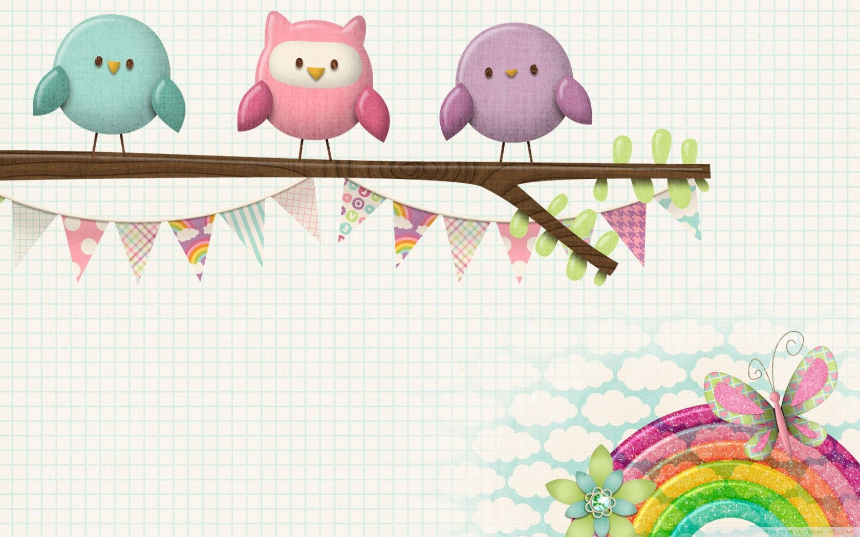 Cute Owls And Rainbow Wallpaper