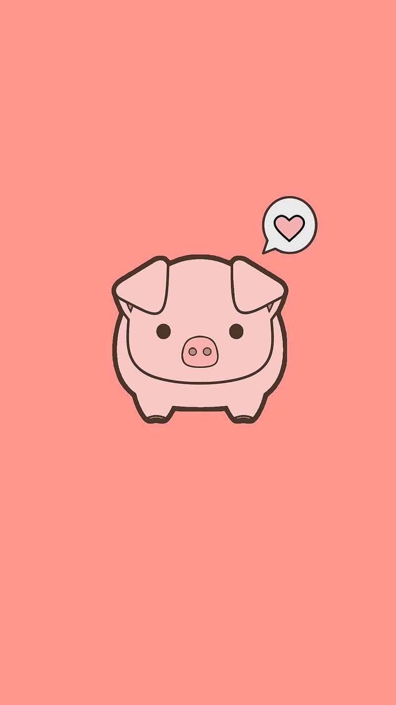 Cute Pig Cartoon Pale Pink Background Wallpaper