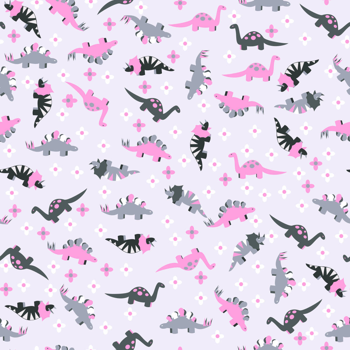Cute Pink Dinosaur And Black Pattern Wallpaper