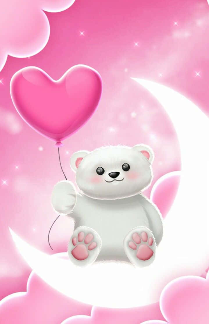 Cute Pink Teddy Bear Moon Wallpaper