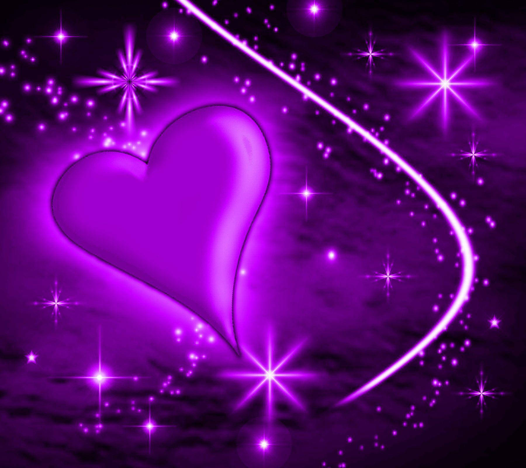 Cute Purple Galaxy Heart Twinkling Wallpaper
