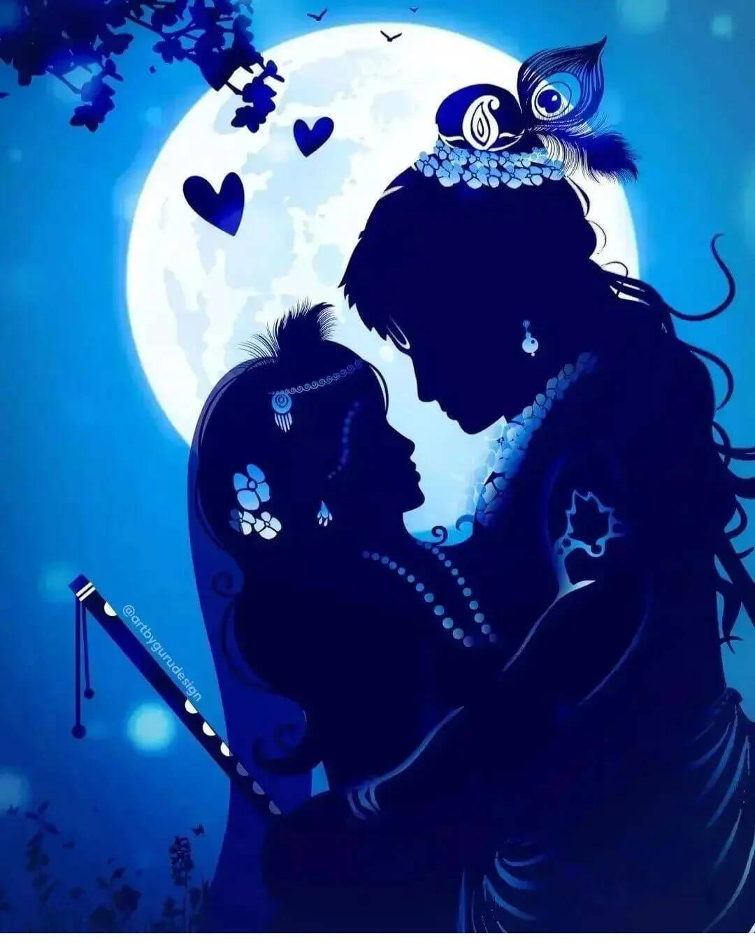 Cute Radha Krishna Blue Moon Wallpaper