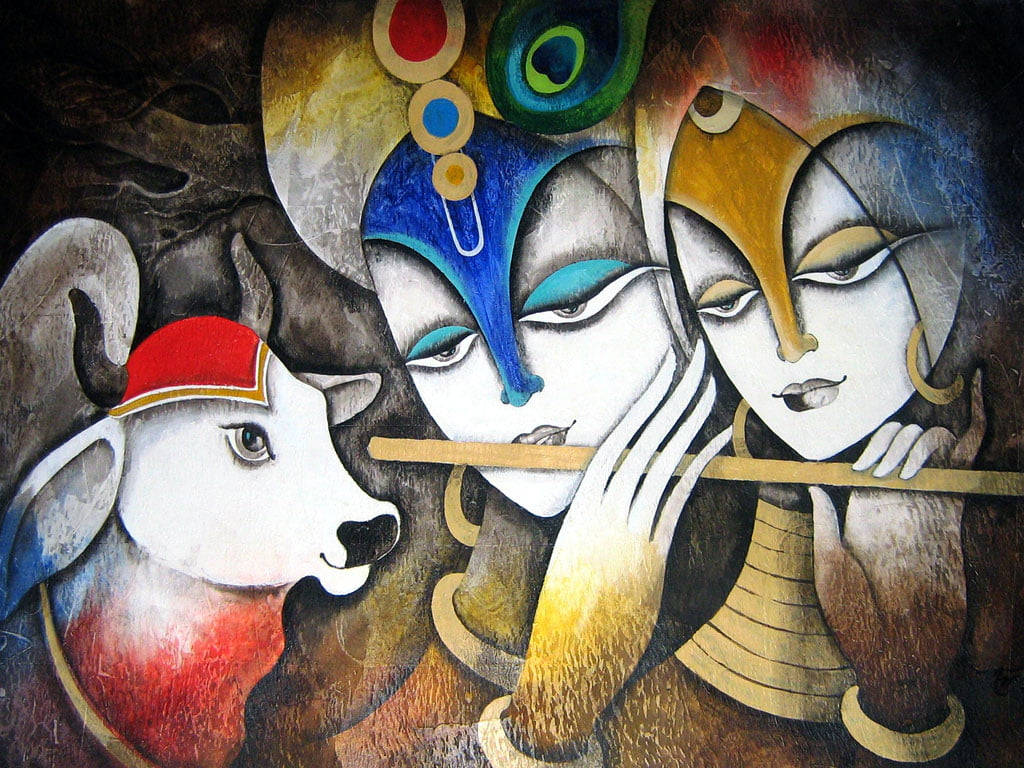 Cute Radha Krishna Paint Art Wallpaper