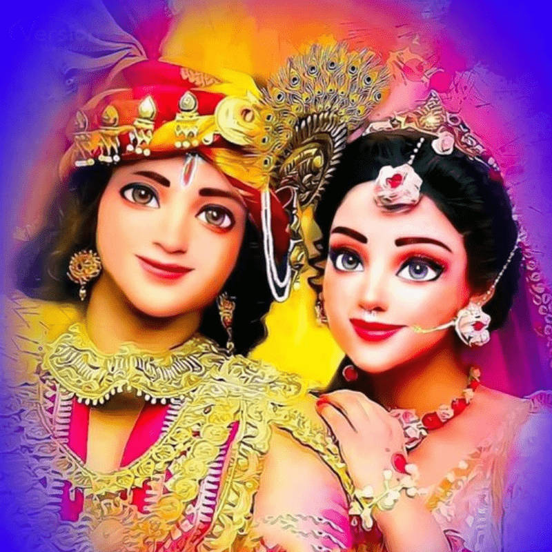 Cute Radha Krishna Purple Background Wallpaper