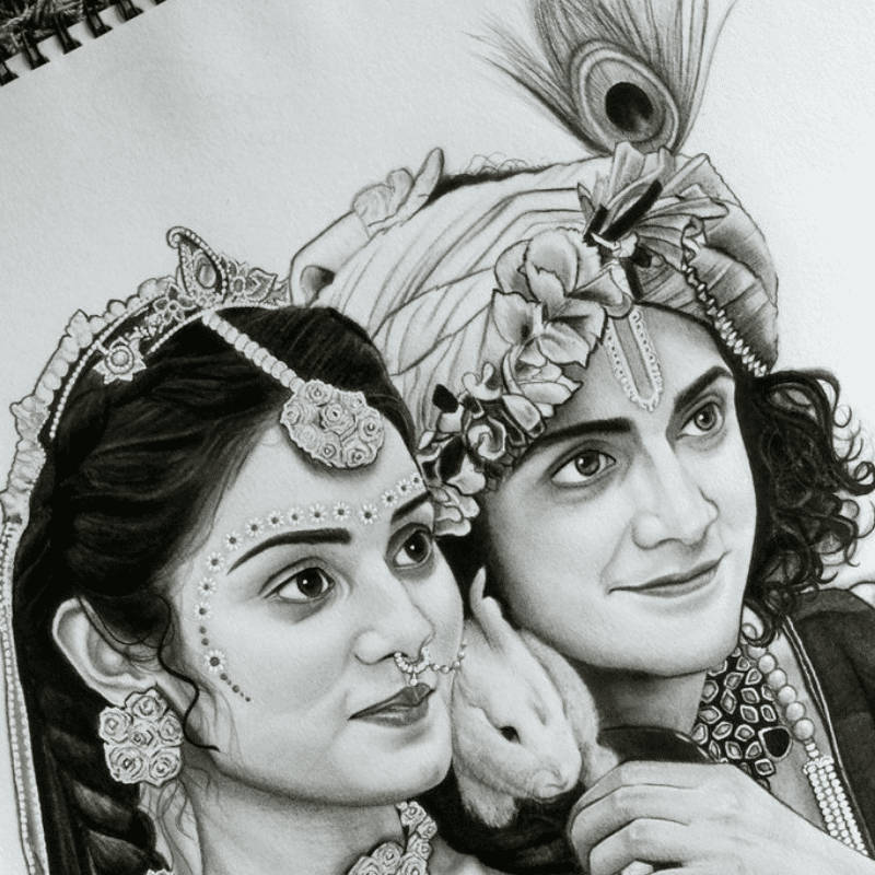 Cute Radha Krishna Sketch Wallpaper