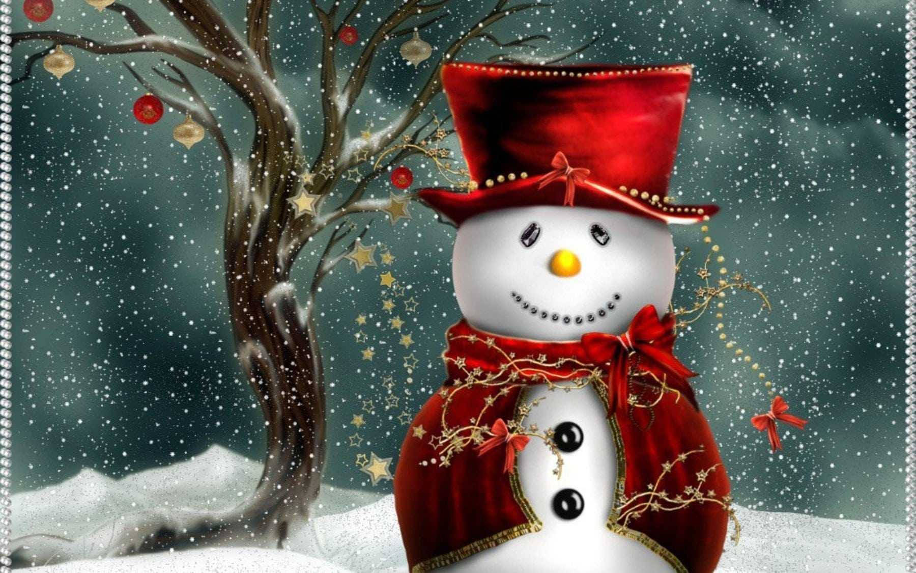 Cute Snowman Enjoying The Snowfall Wallpaper